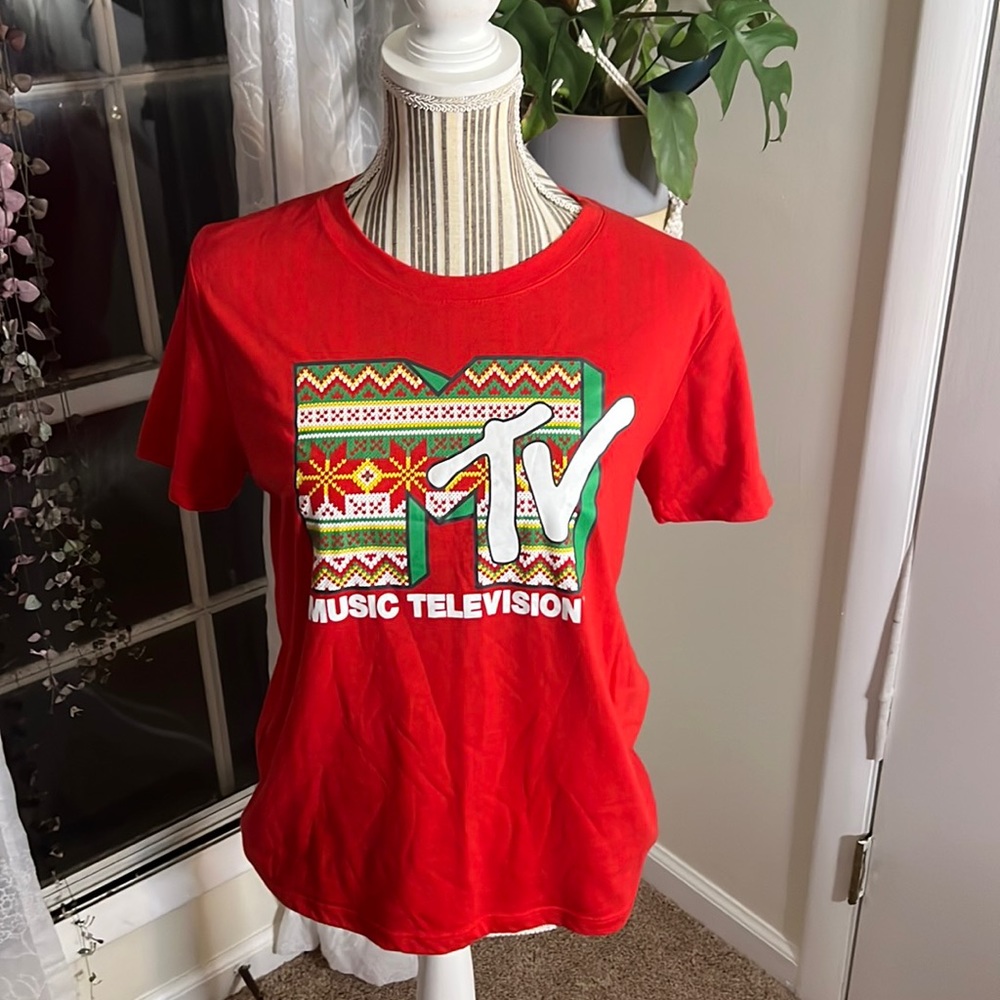 MTV 90s Tee Ugly Christmas Print - Size Large